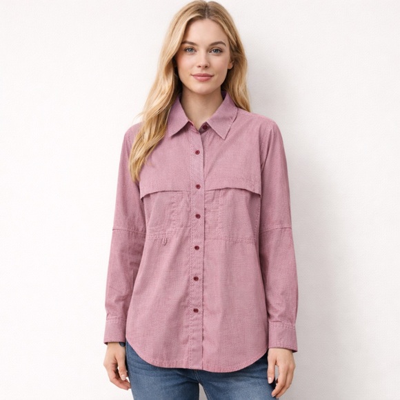 Finley Tops - Finley Fishing Shirt Burgundy Gingham Vented Made in USA Size XL